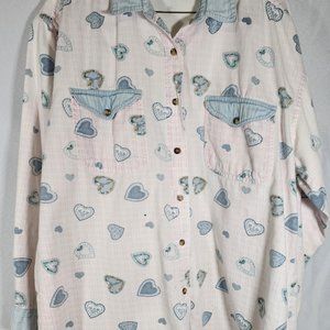 Paris Sport Club Long Sleeve Heart Shirt Size L 100% Cotton